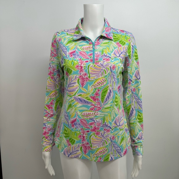 IBKUL Tops Ibkul Icikuls Shirt Womens M Colorful Leaf Tropical Mesh
